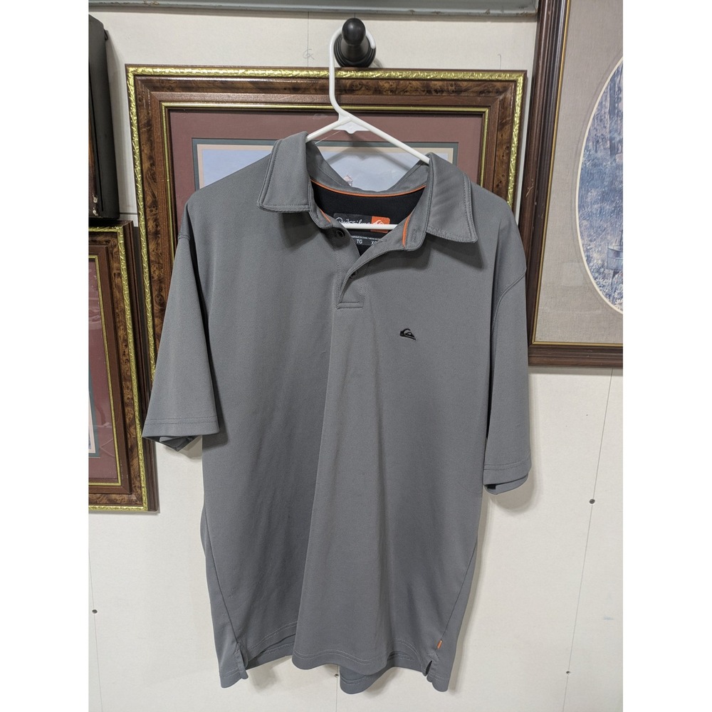 Quiksilver Mens XL Gray Short Sleeve Performance Polo Shirt Surf Logo TG XG